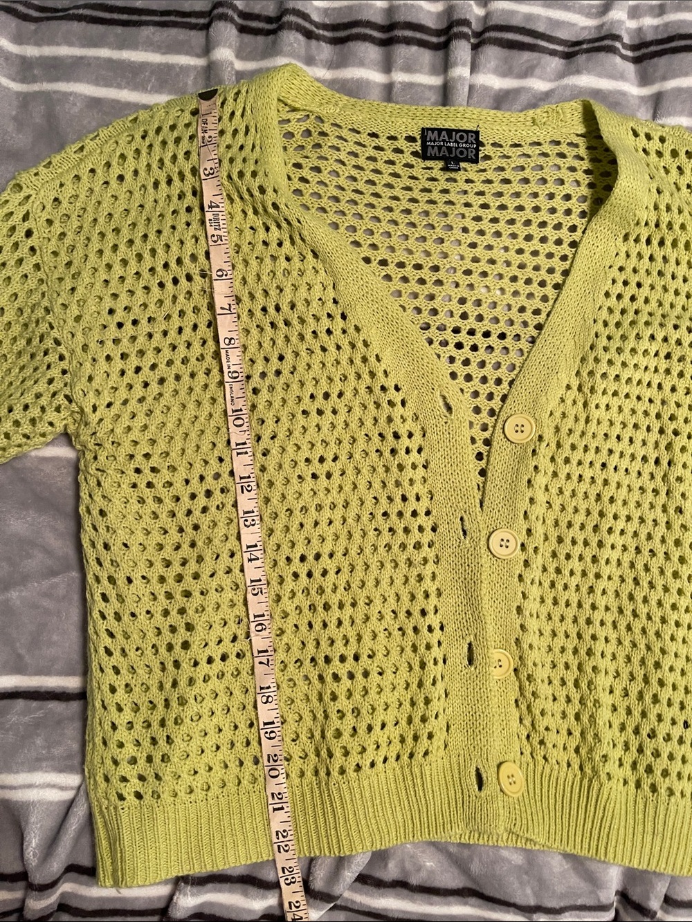 Lime Open-Knit Button Front Cardigan - Picture 2 of 3